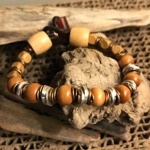 8 in.Unisex Bracelet Sterling Silver, Bronze,Wood, and Elk Horn Handmade